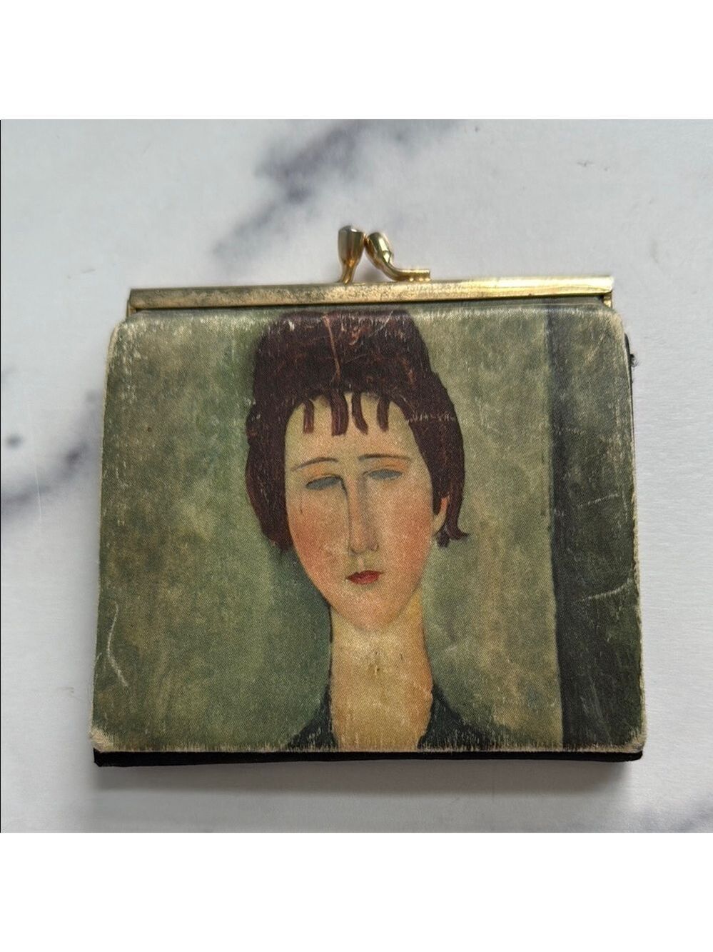 Vintage Italian TABO Silk Screen Print Coin Purse Trifold Wallet Kiss Closure